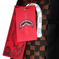 SPRAYGROUND® BACKPACK BROWN AND CREAM DRIP CHECK SHARK BACKPACK