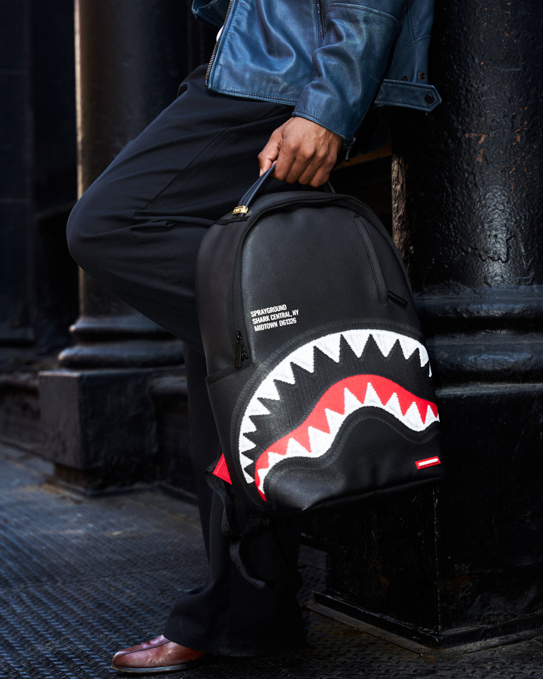 SPRAYGROUND® BACKPACK SHARK CENTRAL BLACK EMBROIDERED SHARK BACKPACK