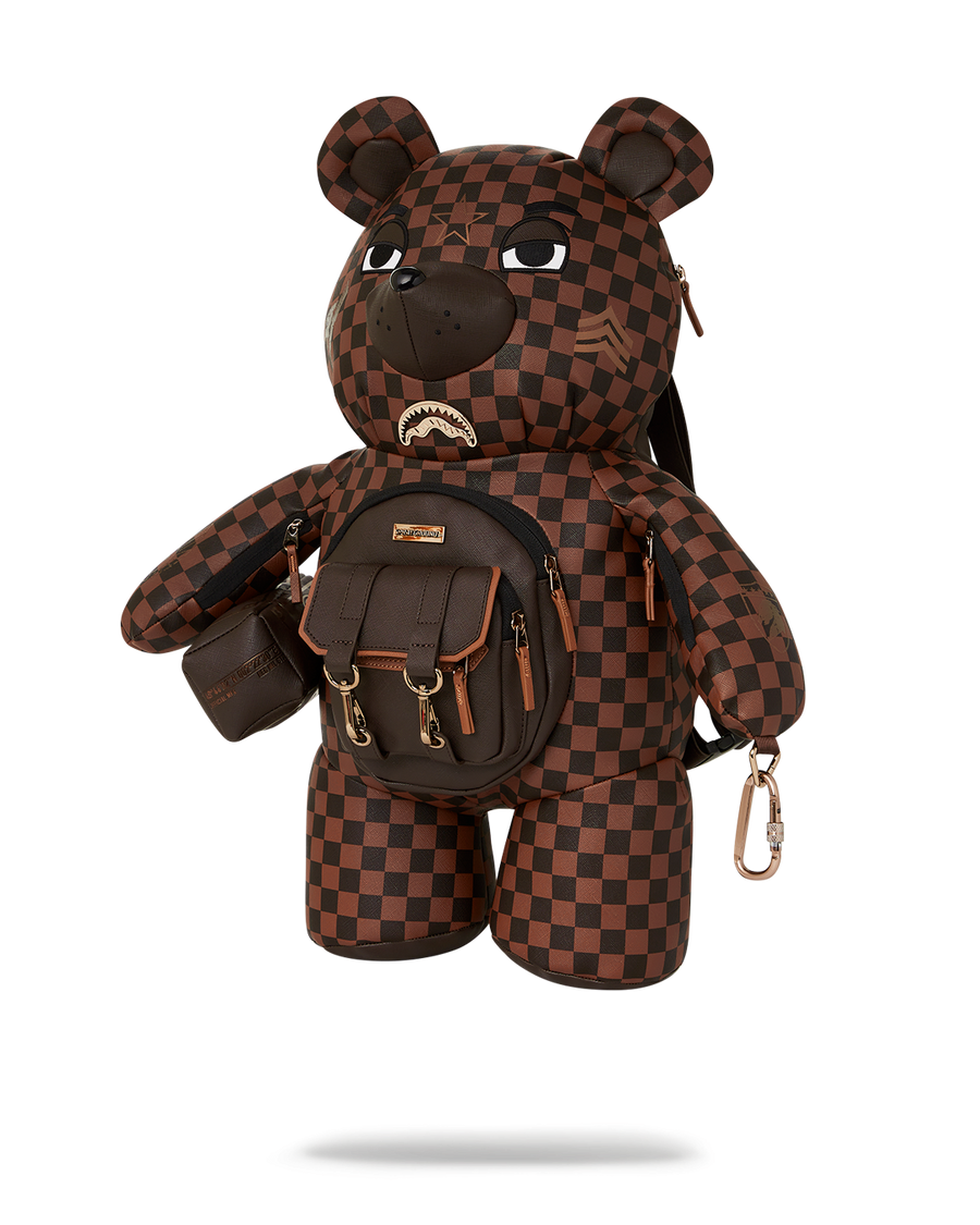 SPRAYGROUND® BACKPACK SPECIAL OPS BROWN CHECKERED MONEYBEAR TEDDYBEAR BACKPACK